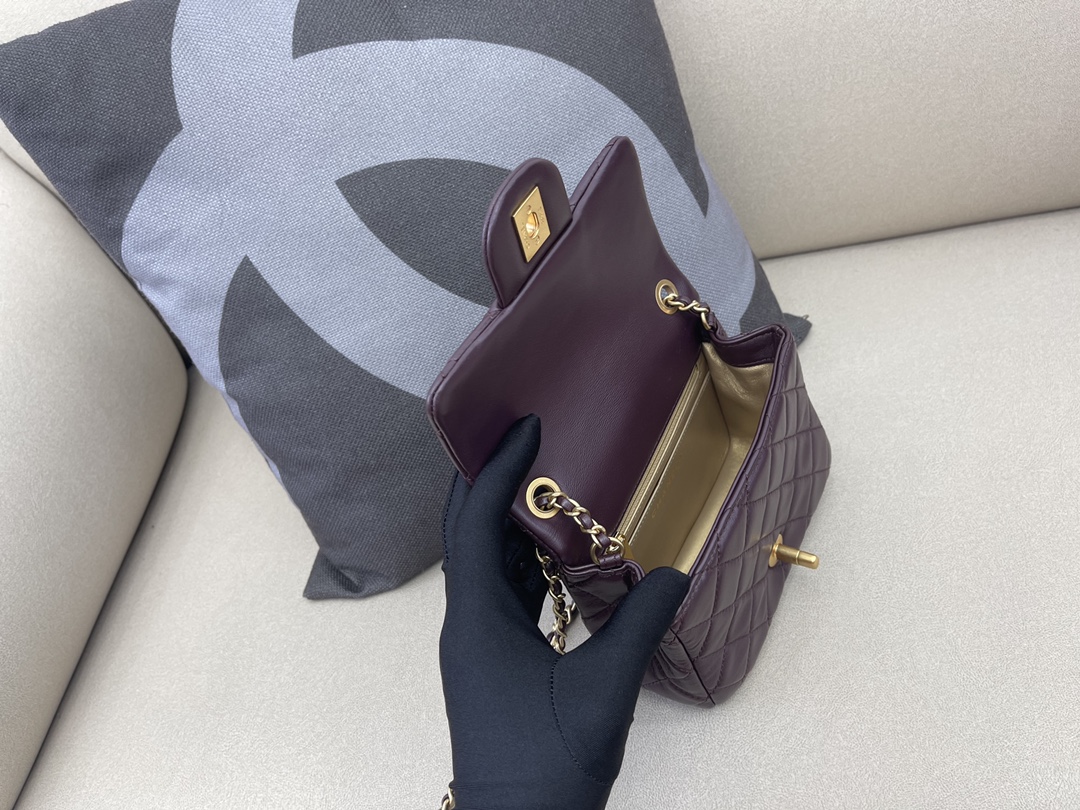 Mini Classic Flap Lambskin Bag AS1786 Dark Coffee/Gold